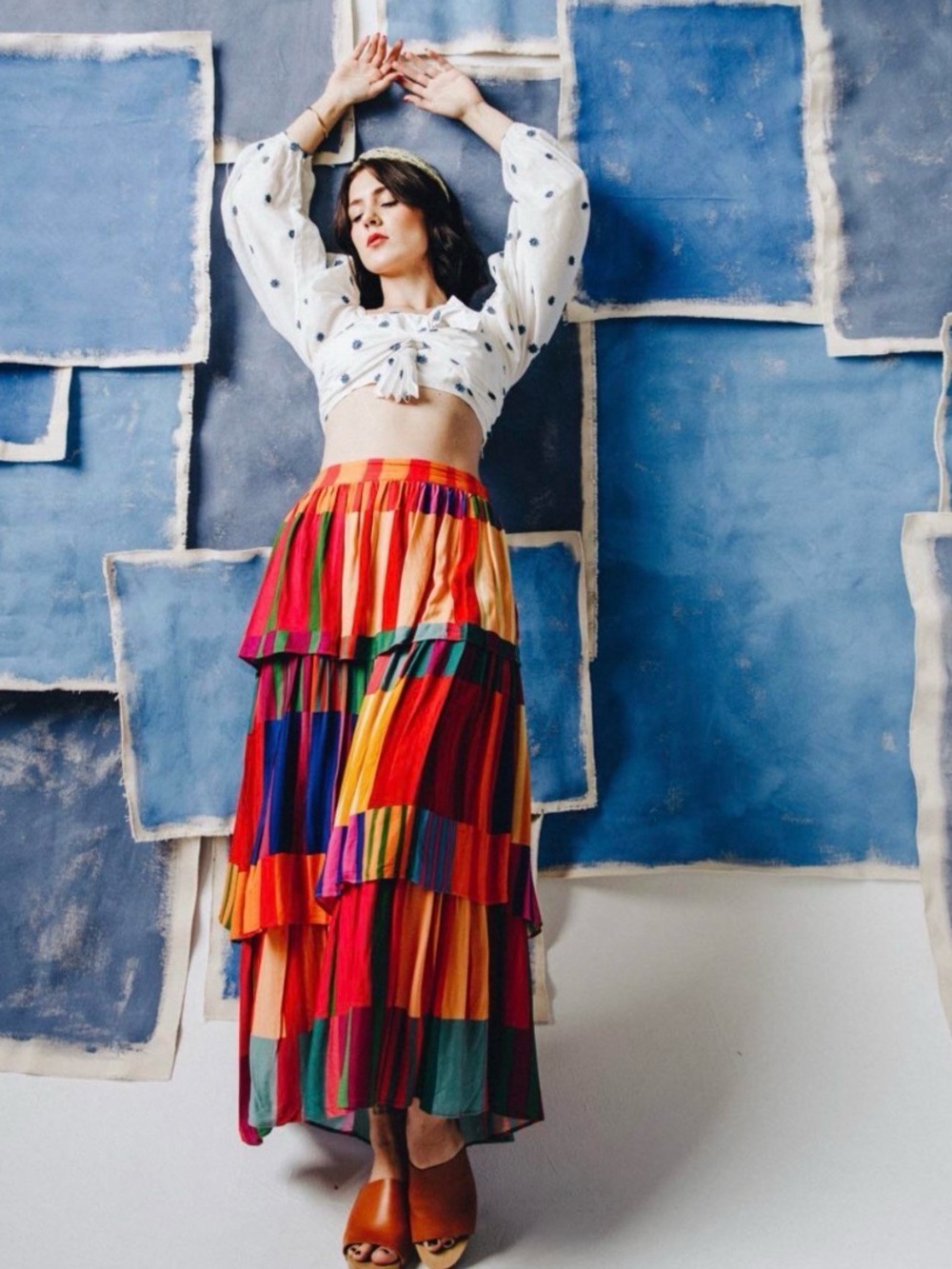FARM Rio Bright Multicolor Striped Tiered Skirt